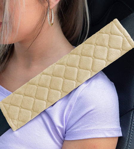 2Pcs Car Seat Belt Cover Pads, Shoulder Seatbelt Pads Cover, Safety Belt Strap Shoulder Pad for Adults and Children (Beige)