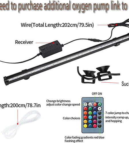 LED Fish Tank Light,Submersible Aquarium Light with Air Bubble Hole,Ip68 Waterproof,Color Changing LED Lights with Remote Controller,31Cm/12.2"