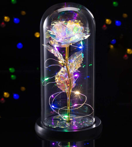 Christmas Rose Gifts for Women,Birthday Gift for Women,Light up Colorful Rainbow Rose in Glass Dome,Unique Gifts Is for Mothers Day,Christmas,Anniversary,Valentine'S Day