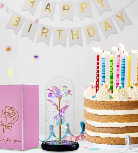 Christmas Rose Gifts for Women,Birthday Gift for Women,Light up Colorful Rainbow Rose in Glass Dome,Unique Gifts Is for Mothers Day,Christmas,Anniversary,Valentine'S Day