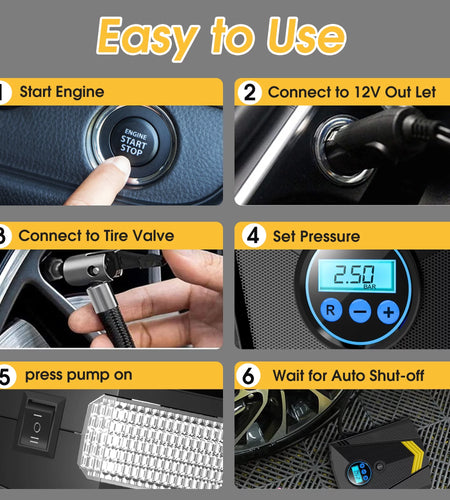 Tire Inflator, Portable Air Compressor for Car, Auto Air Pump with LED Light Gauge 12V DC, 150PSI Tire Pump Electric Air Pump Tire Inflator for Car, Bicycle, Motorcycle,Balls,Balloons, Black