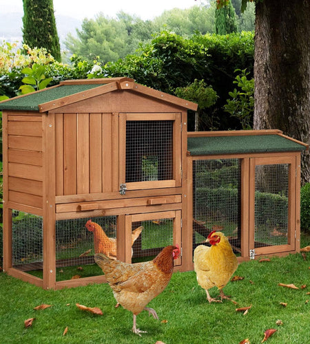 Rabbit Hutch Indoor and Outdoor, 58-Inch Bunny Cage with Removable Tray & Ramp, Wood Chicken Coop with Waterproof Roof for Rabbits, Chicken and Guinea Pigs