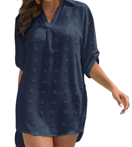 Swimsuit Cover up for Women Beach Dress Bikini Coverup Shirt Darkblue, Female