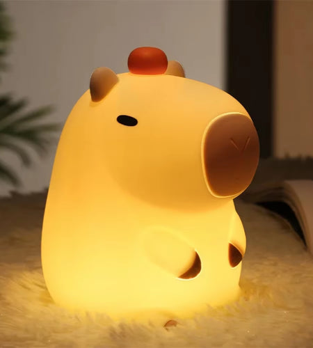 Silicone Capybara Night Lights Portable USB Rechargeable Animal Touch Control Lamp with Timing Function for Home Bedroom Decor