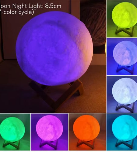 D5 Moon Lamp 8Cm LED Night Light Battery Powered with Stand Starry Lamp Bedroom Decor Nightlights Kids Gift Moon Lamp Xmas Gift