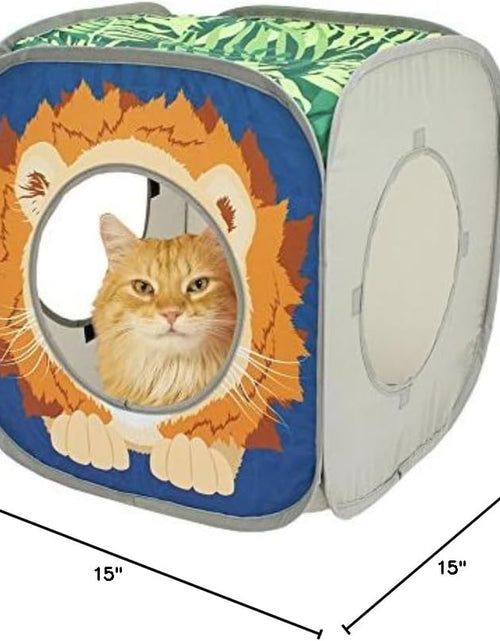 Load image into Gallery viewer, Safari Play Cubee, Cat Cube, Play Kennel, Cat Bed, Jungle Cat House, Multicolor, 15 H X15 W Inches
