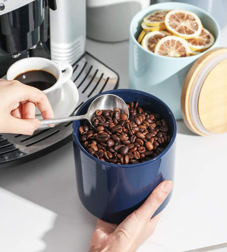 Kitchen Canisters 58 FL OZ Ceramic Food Storage Jar, Stackable Containers with Airtight Seal Wooden Lid for Serving Coffee Bean, Flour, Tea, Cookies and More (Navy)