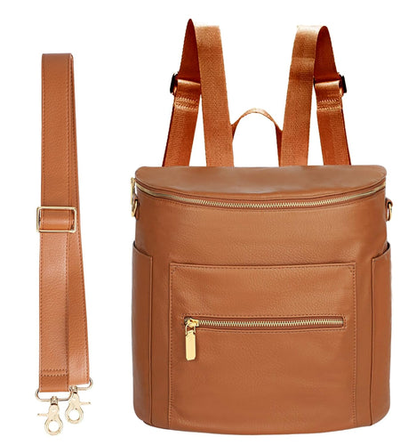 Small Diaper Bag Mini Diaper Bag by , Leather Diaper Bag Backpack with 13 Diaper Bag Organizers,2 Insulated Pockets, and Shoulder Strap(Brown)