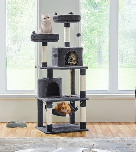62.2 Inches Cat Tree Cat Towers Cat Condo with Platform & Hammock, Scratching Posts for Kittens Pet Play House with Plush Perch for Indoor Activity Relaxing