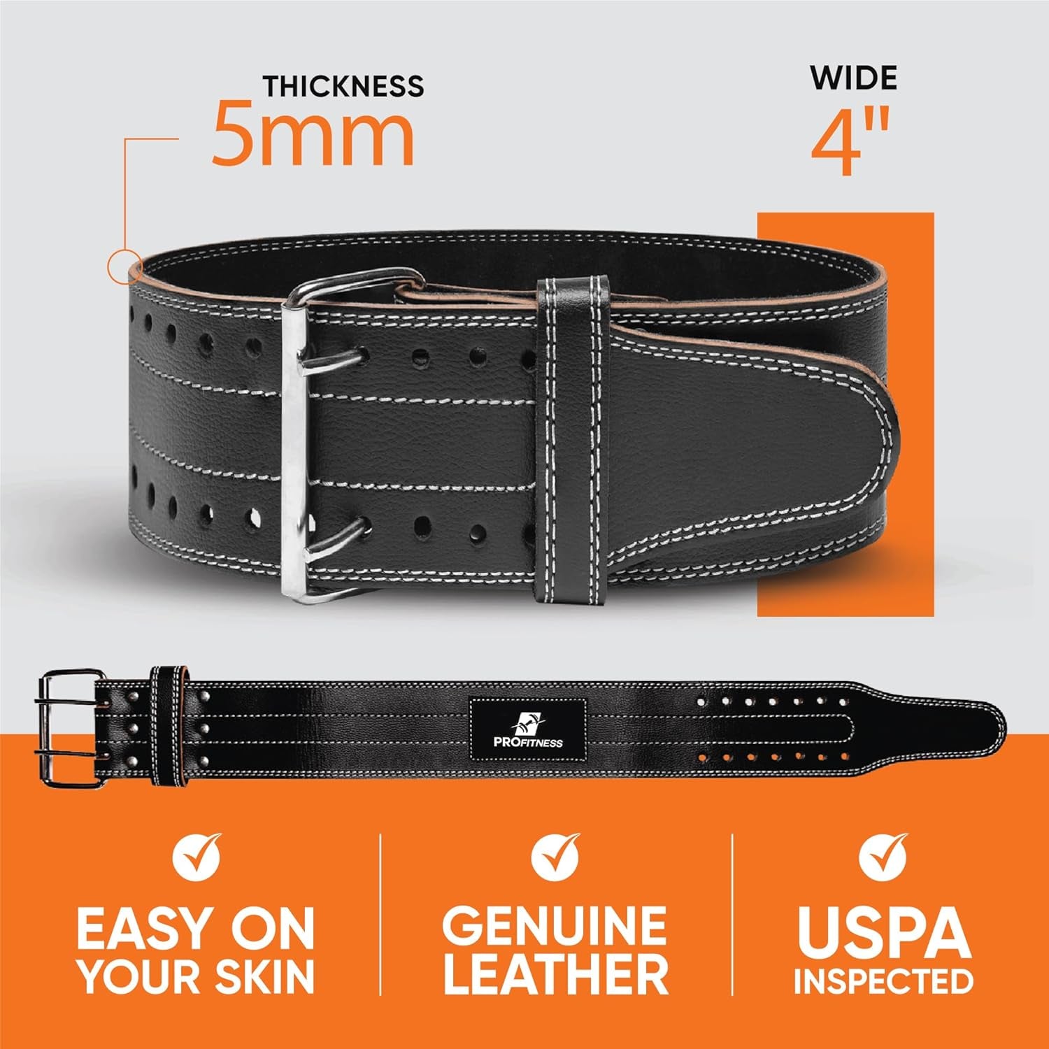 Genuine Leather Workout Belt (4 Inches Wide) - Proper Weight Lifting Form - Lower Back Support for Squats, Deadlifts, Cross Training