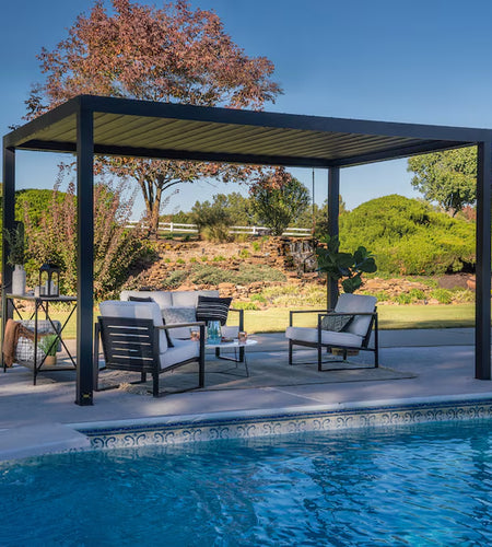 Sarasota 14-Ft W X 10-Ft L X 8-Ft 2-In H Black Metal Freestanding Pergola with Canopy