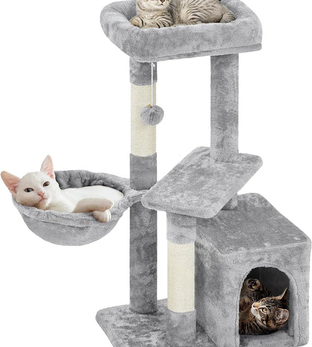 Cat Tree 34In Cat Tower Plush Cover with Condo, Platform & Basket for Indoor Kittens, Cat Furniture Activity Tree