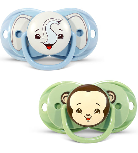 Keep-It-Kleen Pacifier 0-36M (2-Pack), Closes Automatically When Dropped | Elephant/Monkey
