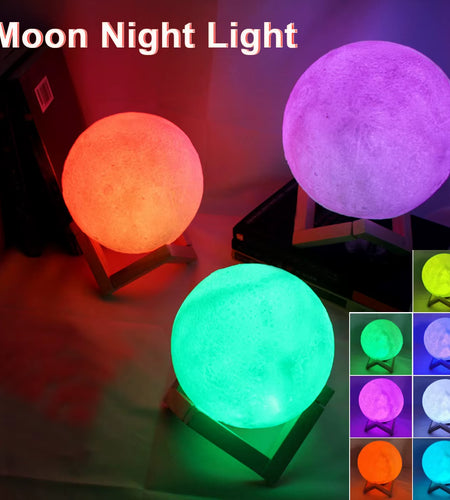 D5 Moon Lamp 8Cm LED Night Light Battery Powered with Stand Starry Lamp Bedroom Decor Nightlights Kids Gift Moon Lamp Xmas Gift