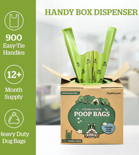 Pogi'S Dog Poop Bags with Handles Bulk - 900 Doggy Poop Bags with Easy-Tie Handles - Leak-Proof, Ultra Thick, Scented Poop Bags for Dogs, Cat Poop Bags