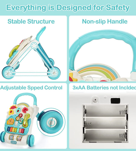 3 in 1 Baby Walker,Sit to Stand Learning Walkers & Removable Play Panel, Kids Early Activity Center with Lights & Sounds Birthday Gift for Infant Boys Girls