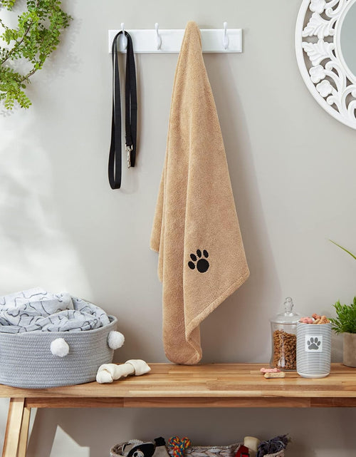 Load image into Gallery viewer, Pet Drying Collection Embroidered Terry Microfiber, Towel X-Large, 41X23.5&quot;, Taupe with Black Paw Print

