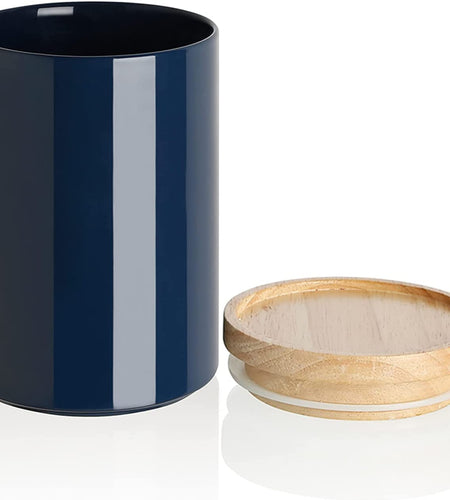 Kitchen Canisters 58 FL OZ Ceramic Food Storage Jar, Stackable Containers with Airtight Seal Wooden Lid for Serving Coffee Bean, Flour, Tea, Cookies and More (Navy)