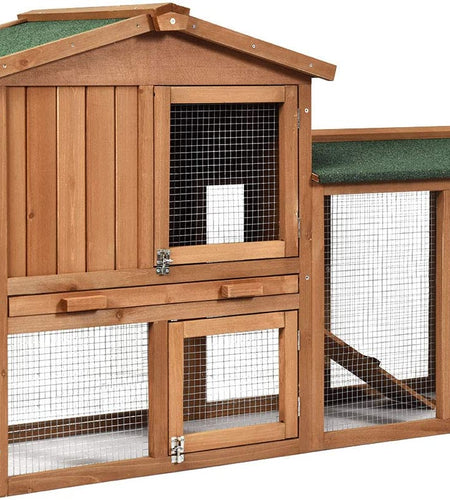 Rabbit Hutch Indoor and Outdoor, 58-Inch Bunny Cage with Removable Tray & Ramp, Wood Chicken Coop with Waterproof Roof for Rabbits, Chicken and Guinea Pigs