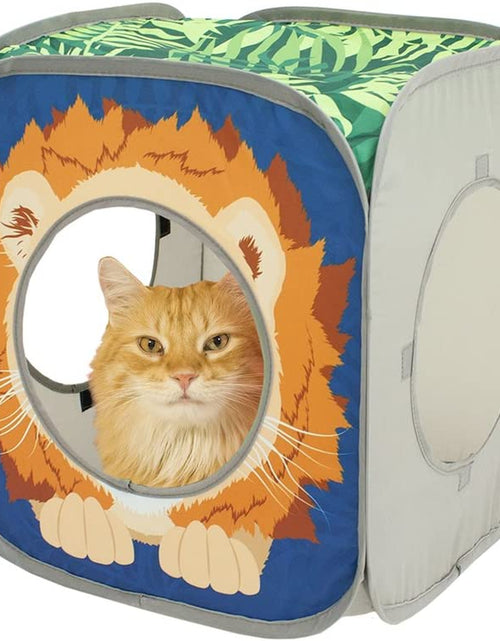 Load image into Gallery viewer, Safari Play Cubee, Cat Cube, Play Kennel, Cat Bed, Jungle Cat House, Multicolor, 15 H X15 W Inches
