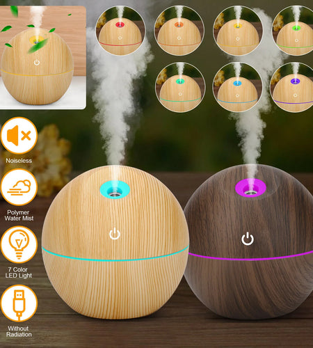 USB Aroma Humidifier Essential Oil Diffuser Ultrasonic Cool Mist Humidifier Air Humificador with 7 Color Change Air Humidifier Aroma Diffuser Essential Oil Humidifier Mist Maker Aromatherapy Wood