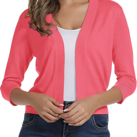 Women'S 3/4 Sleeve Cropped Cardigan Sweater Elegant Shrugs for Women