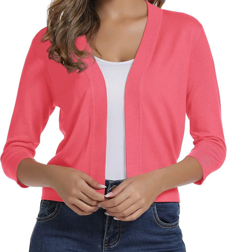 Women'S 3/4 Sleeve Cropped Cardigan Sweater Elegant Shrugs for Women