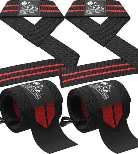 Wrist Wraps + Lifting Straps Bundle (2 Pairs) for Weightlifting, Cross Training, Workout, Gym, Powerlifting, Bodybuilding - Support for Men/Women, Avoid Injury during Weight Lifting