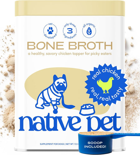 Bone Broth for Dogs and Cats – Dog Bone Broth Powder for Dog Food Topper for Picky Eaters – Cat and Dog Broth - Dog Gravy Topper for Dry Food – Chicken Broth for Dogs and Cast – 11.5 Oz