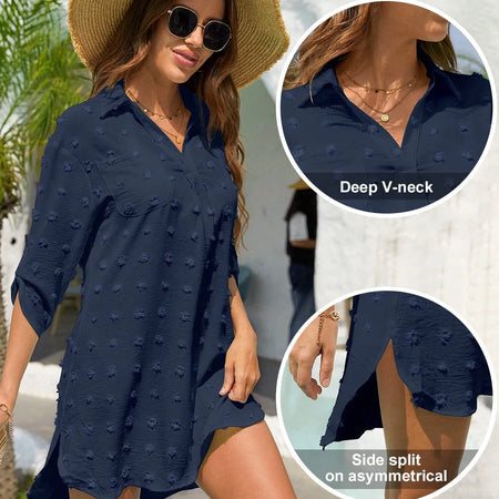 Swimsuit Cover up for Women Beach Dress Bikini Coverup Shirt Darkblue, Female