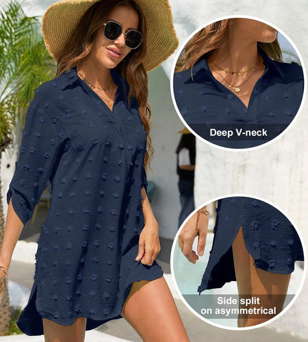 Swimsuit Cover up for Women Beach Dress Bikini Coverup Shirt Darkblue, Female