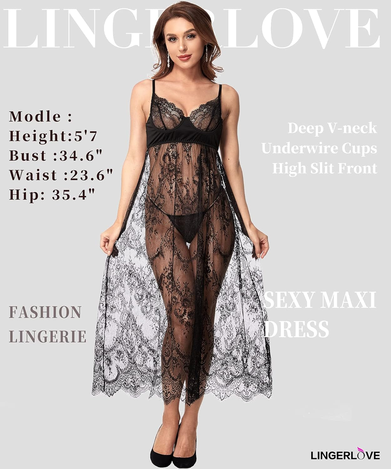 Women'S plus Size Lingerie Sexy Split Maxi Long Gown Sheer Dress Cricket's Closet Women'S plus Size Lingerie Sexy Split Maxi Long Gown Sheer Dress Cricket's Closet