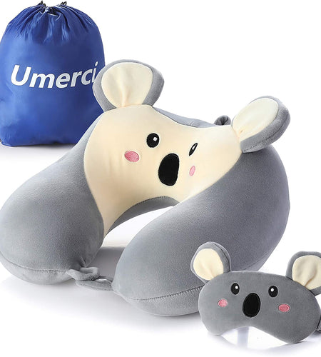 Memory Foam Animal Travel Pillow, Comfortable Neck Pillow with Cute Eye Mask Lightweight Traveling Pillow for Airplane, Car, Train, Bus and Home Use (Koala)