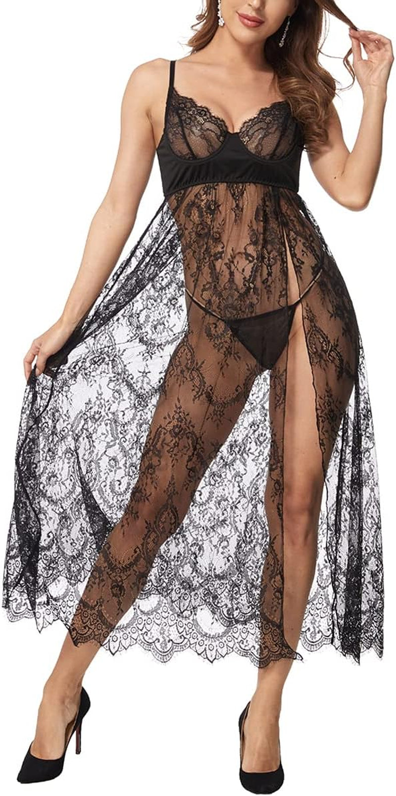 Women'S plus Size Lingerie Sexy Split Maxi Long Gown Sheer Dress Cricket's Closet Women'S plus Size Lingerie Sexy Split Maxi Long Gown Sheer Dress Cricket's Closet
