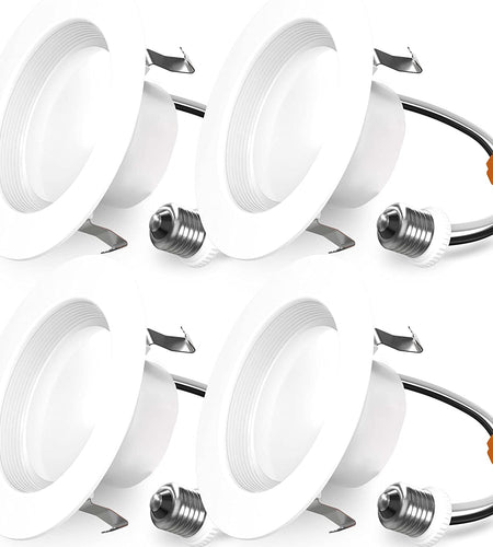 Sunco 4 Pack Retrofit LED Recessed Lighting 4 Inch, 4000K Cool White, Dimmable Can Lights, Baffle Trim, 11W=60W, 660LM, Damp Rated - ETL