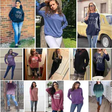 Womens Crewneck Sweatshirt Casual Loose Fitting Tops Long Sleeve T Shirt