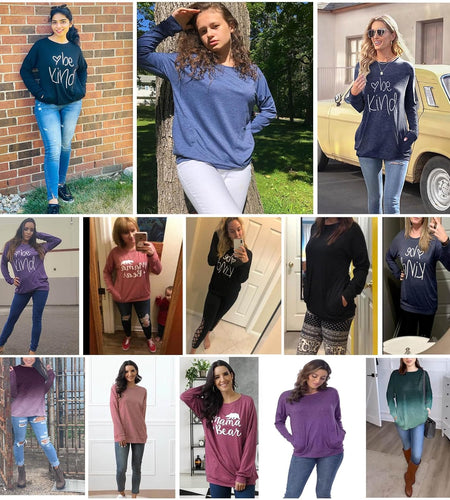 Womens Crewneck Sweatshirt Casual Loose Fitting Tops Long Sleeve T Shirt