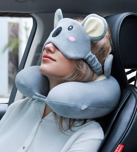 Memory Foam Animal Travel Pillow, Comfortable Neck Pillow with Cute Eye Mask Lightweight Traveling Pillow for Airplane, Car, Train, Bus and Home Use (Koala)